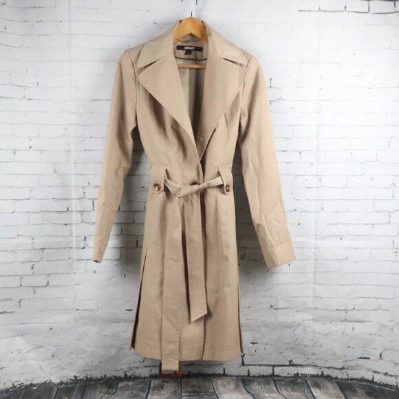 Calvin Klein Jackets & Blazers - CALVIN KLEIN CAMEL TAN TRENCH RAIN BELTED SINGLE BREASTED COAT SIZE SMALL